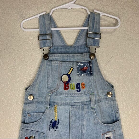 Rare 12 Months Unisex Embroidered Patch Denim Overall Pants - Picture 2 of 9